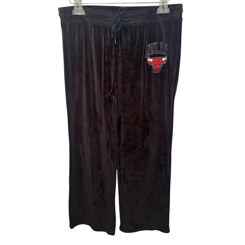 NBA Chicago Bulls Velour Lounge Pants Black Wide Leg Embroidered Logo XL